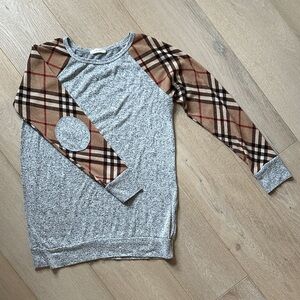 Plaid Sleeve Shirt - Gray and Brown